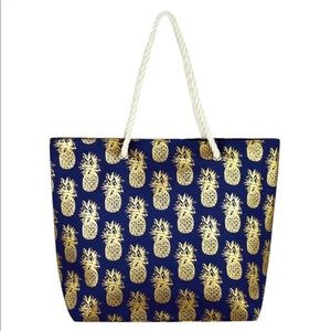 Oversized Pineapple Gold Foil Beach Tote Bag 🍍